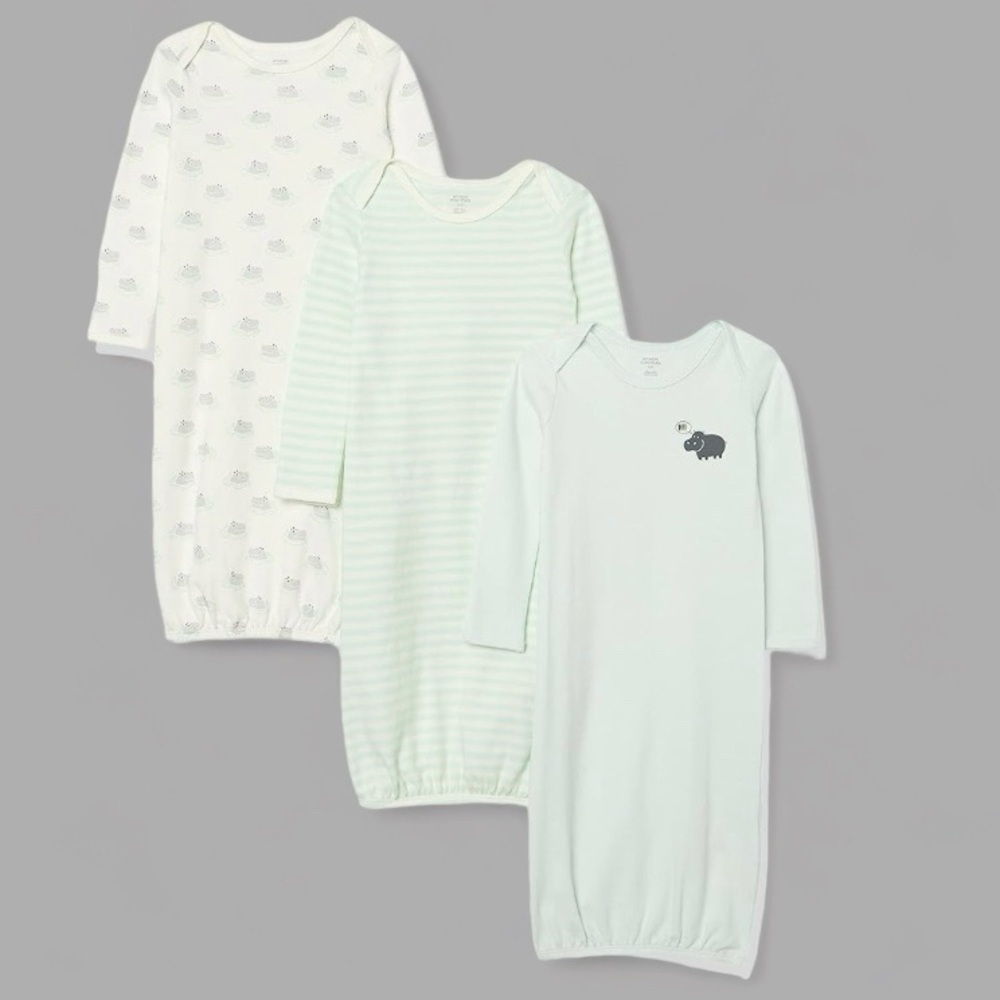 New Amazon Essentials Unisex Babies' Cotton Sleeper Gowns, Pack 3 Size 6 months